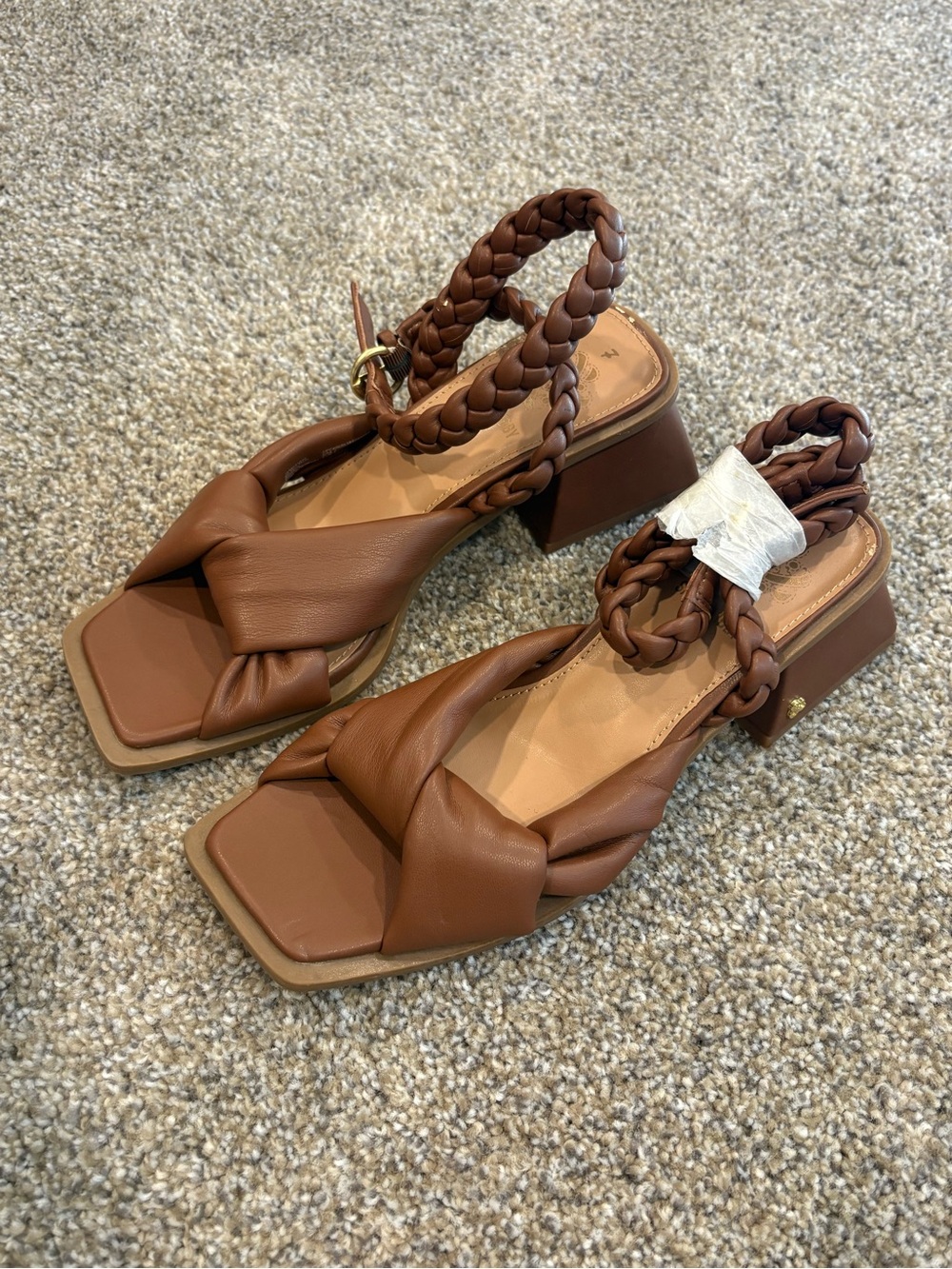 Sam & Libby Chestnut Braided Strap Block Heel Sandals